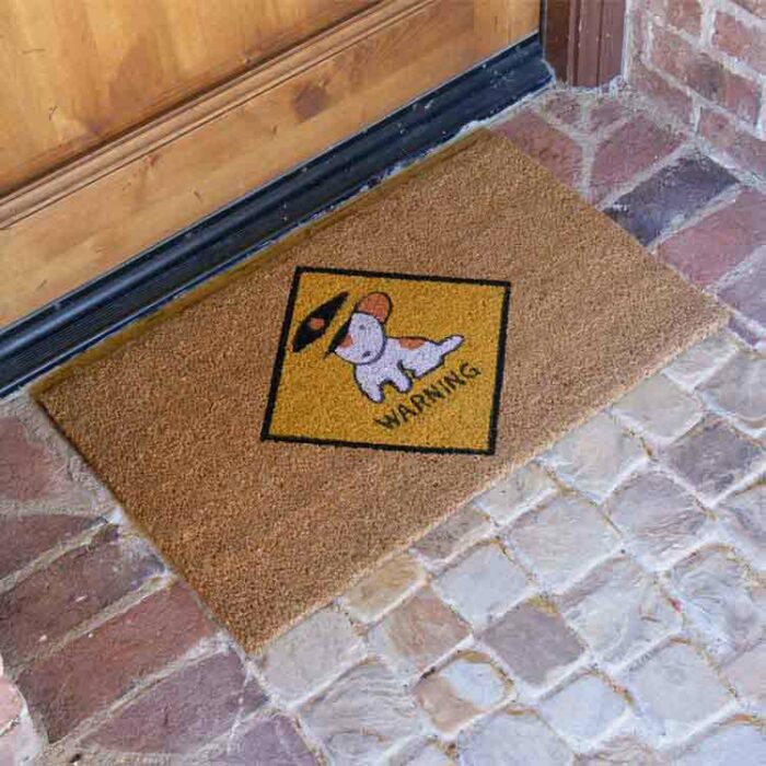 Beware of dog mat in front of door