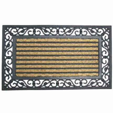 Outdoor Rubber Mat with black coir design is Resistant to Weather and Foot Traffic