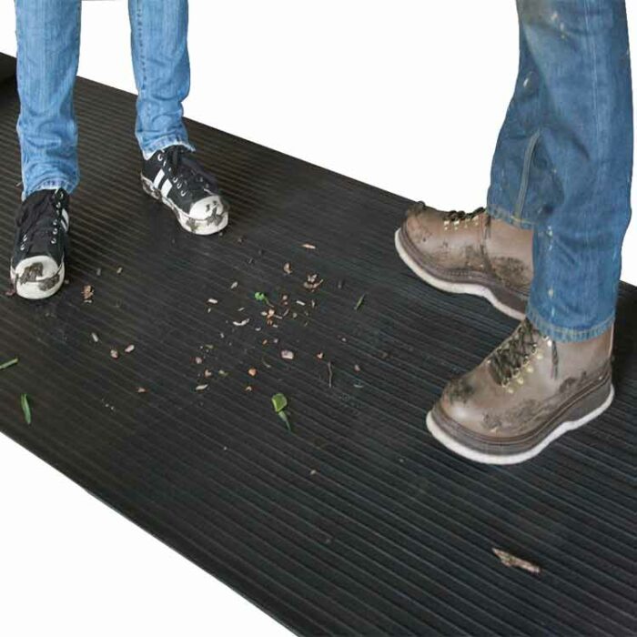 Black in color Indoor/Outdoor Slip-Resistant Rubber Floor Runners two people standing