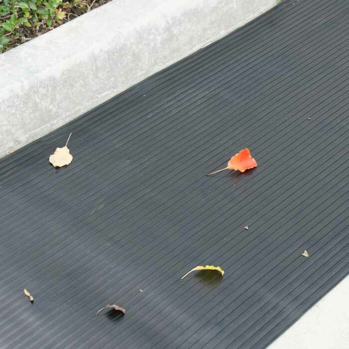 Black in color Indoor/Outdoor Slip-Resistant Rubber Floor Runners few leaves on it