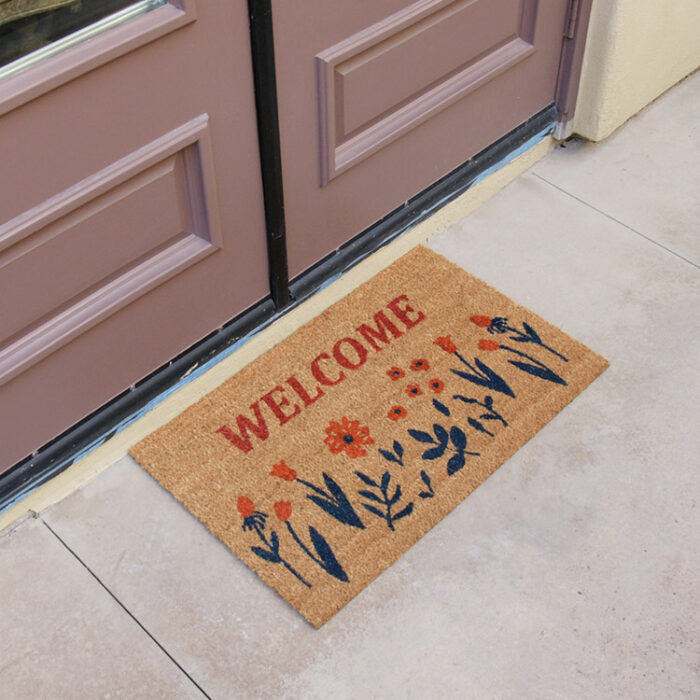 Welcome mat with picture of a garden