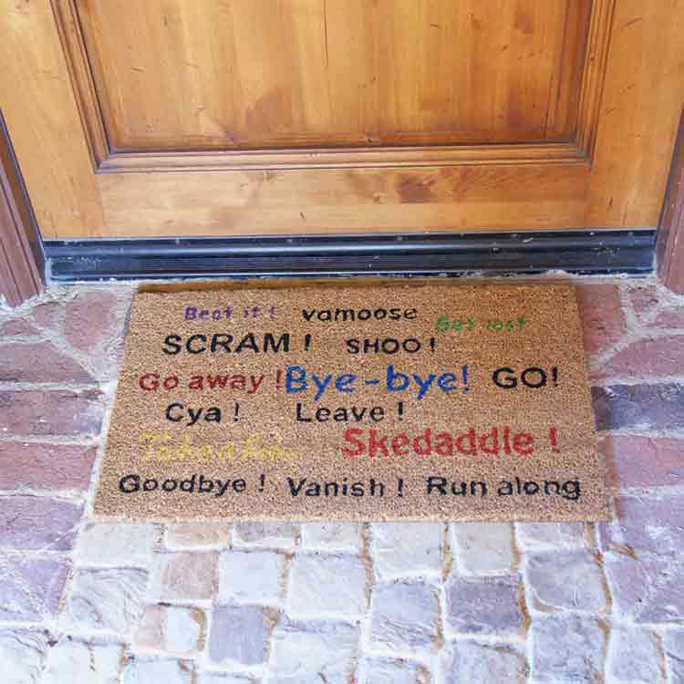 Go away doormat in front of door