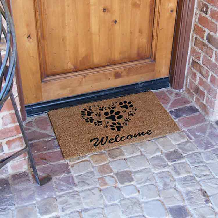 Heart Shaped Paws Welcome Doormat In Front of Door