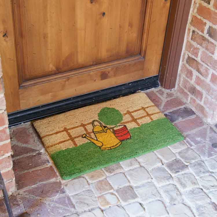 Eco-Friendly Coir Mat with a picture of garden fence & plant