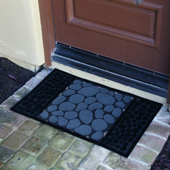 Perfect Black color with picture of rocks Welcome Mat