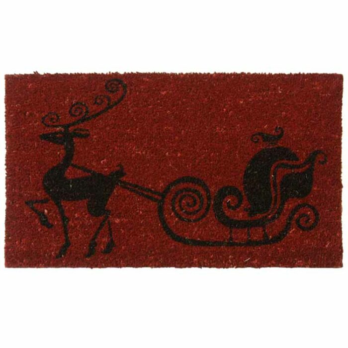 Holiday Doormat with red nose reindeer