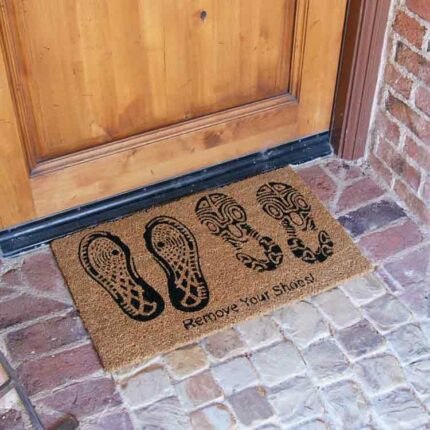 Doormats with picture of shoes and remove your shoes sign