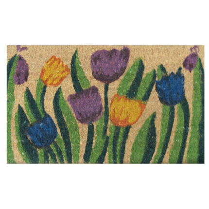 Handmade doormat with tulip garden design