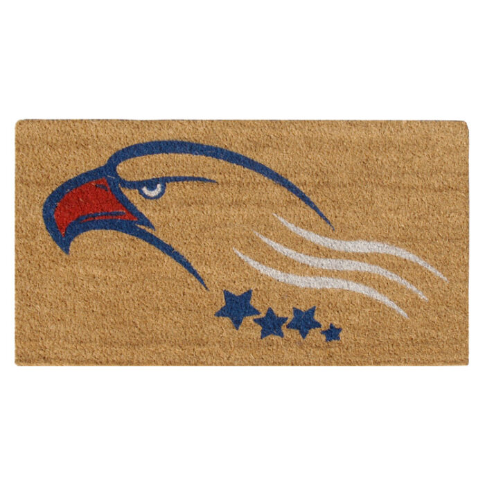A coir doormat with patriotic color eagle on it