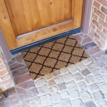 Outdoor Rubber Mat with black coir design is Resistant to Weather and Foot Traffic