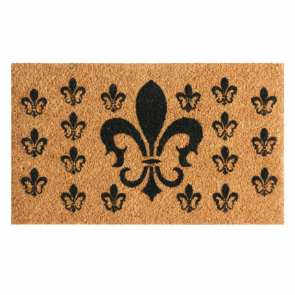 French Coat of Arms Fleur de Lis Doormat in brown and black