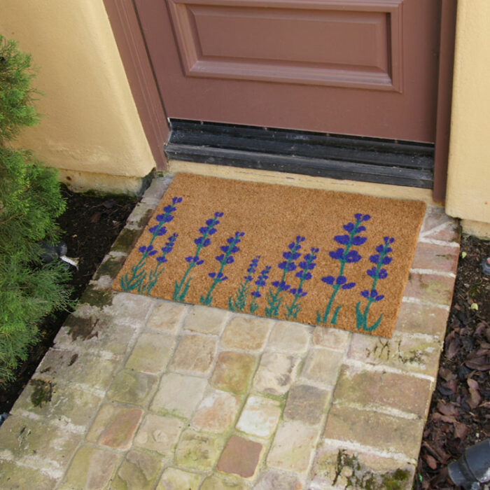 Coir Mat with with english purple lavender design in front of door