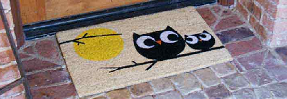 Affection owl pair sitting on branch doormat at front door