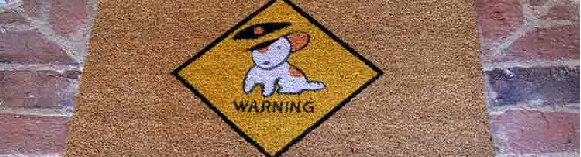Beware of dog welcome mat in front of door