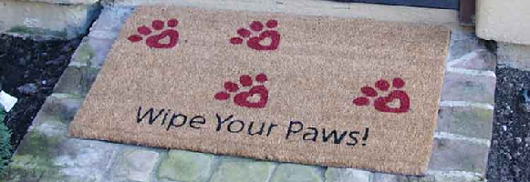 Wipe Your Paws Doormat in front of brown door