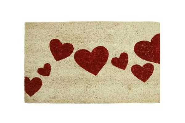 Beige Doormat with red heart designs
